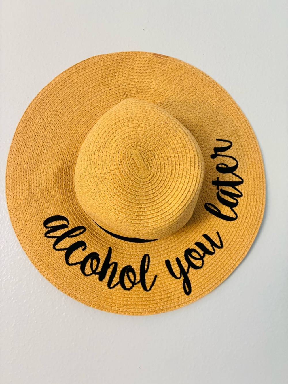 C.C Yellow Straw Sun Hat with Black Script
